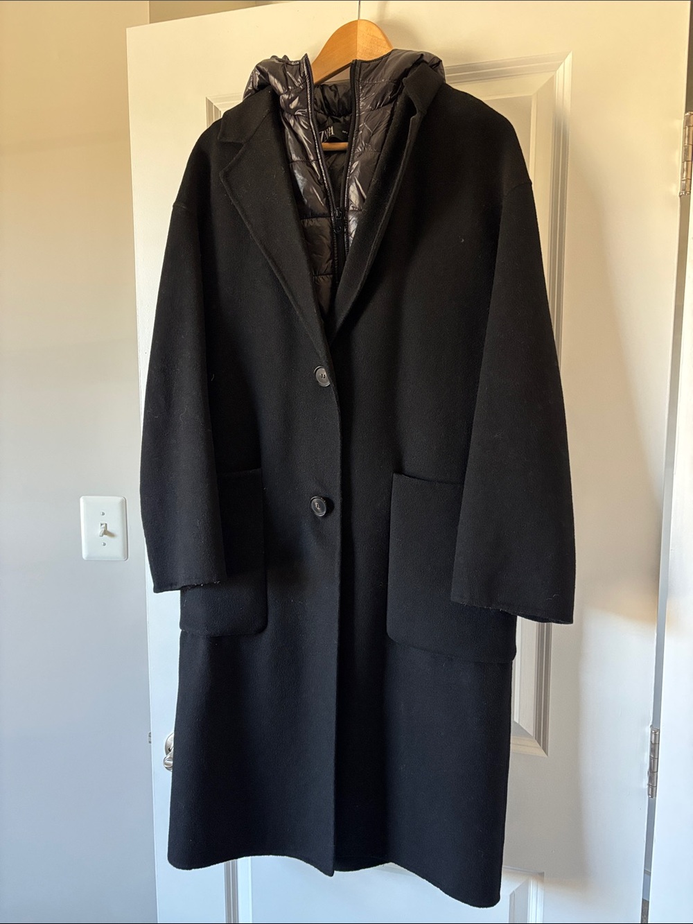 Zara Black Long Wool Blend Trench Coat with Quilted Liner